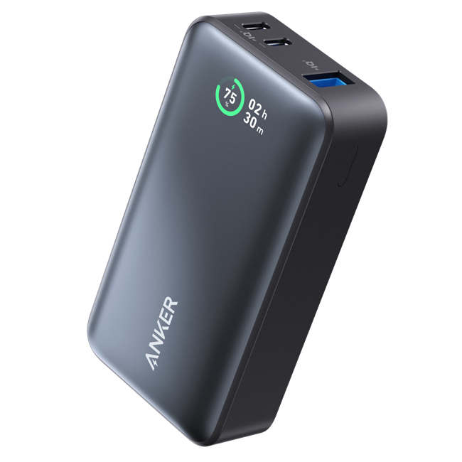 Anker A1256 – Pin dự phòng Anker 533 dung lượng 10000mah, công suất 30w, 2 Type C, 1 Usb A, tích hợp LED hiển thị pin