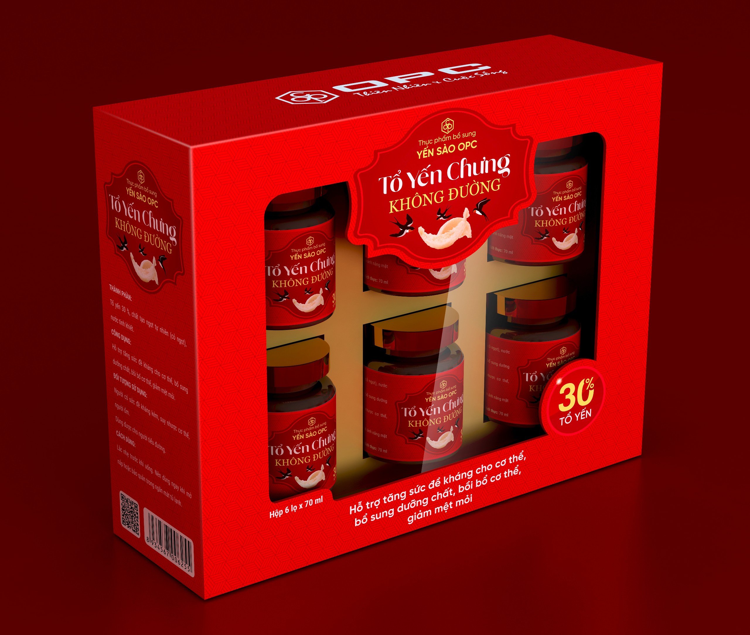 TPBS - YẾN SÀO OPC-TỔ YẾN CHƯNG KHÔNG ĐƯỜNG (Hộp 6 lọ x 70 mL)