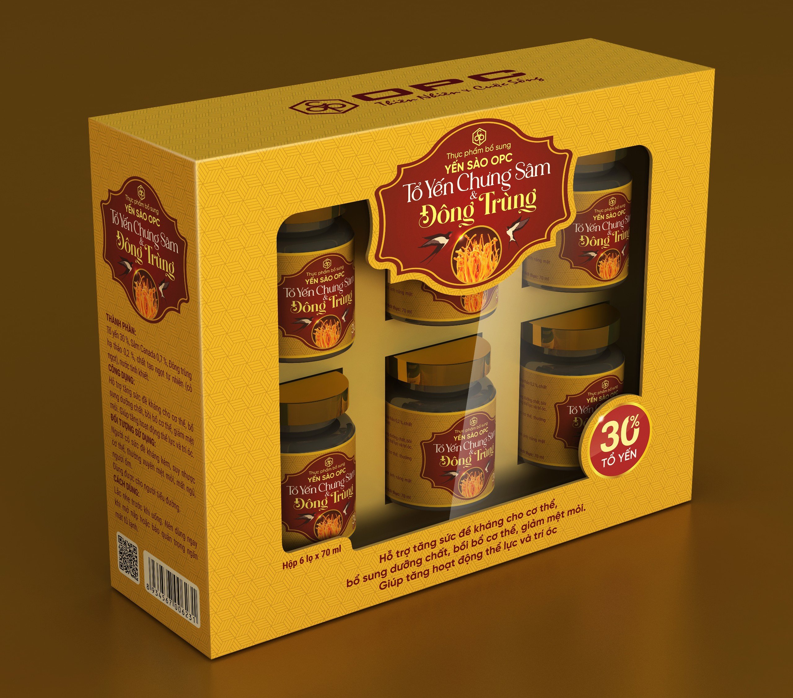 TPBS - YẾN SÀO OPC-TỔ YẾN CHƯNG SÂM & ĐÔNG TRÙNG (Hộp 6 lọ x 70 mL)